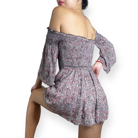 Ecote Boho Chic Witchycore OffShoulder Smocked Paisley Romper Size S - Picture 12 of 16